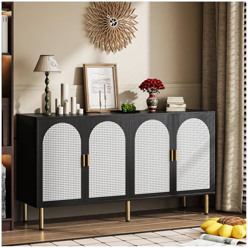Opiniones de Tammex los mejores 5. 48 Simple Wisdom Alacenas para Cocina 1.2 M,Bufetera Mueble con 4 Puertas,Credenza Bufetera con 4 Puertas de Ratán Natural,para Cocina, Comedor, Sala de Estar,120x78x30 CM(Negro)
