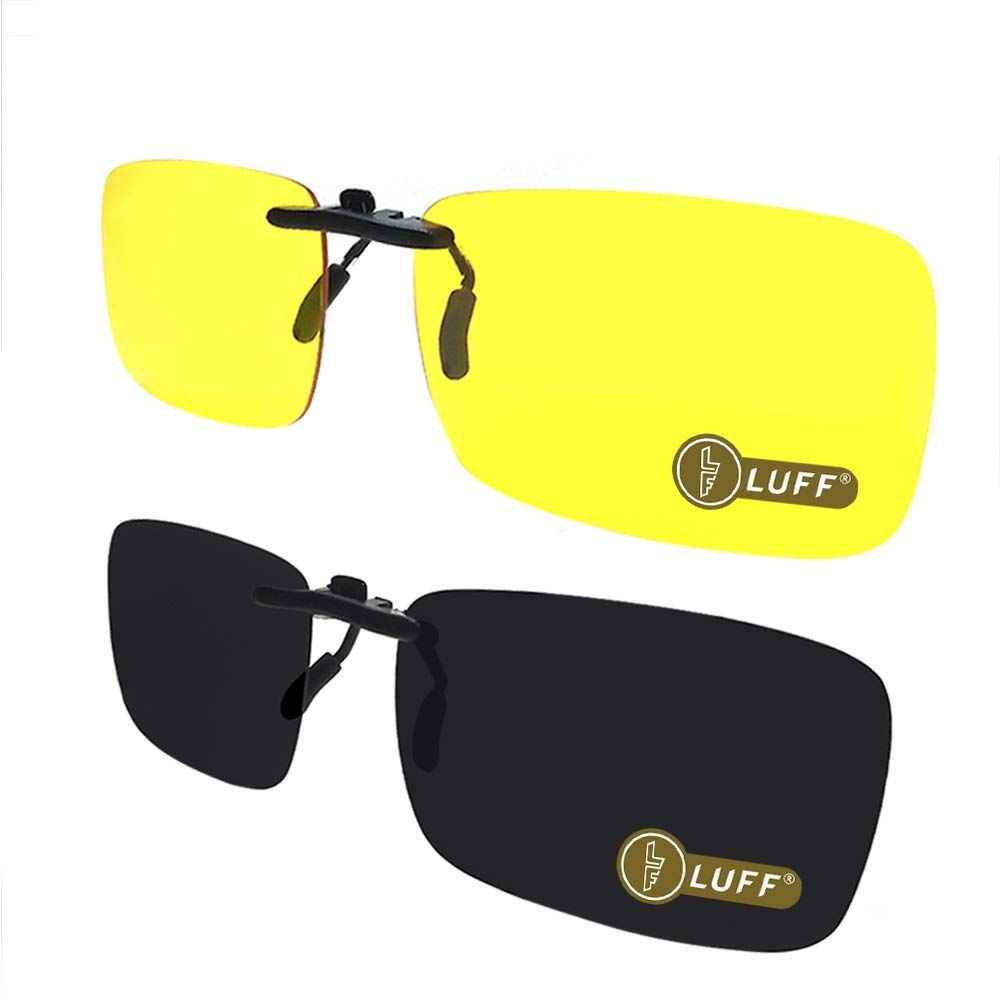 LUFF 2-Pack Polarized Clip-on Sunglasses for Men/Women Flip Up for Safty Driving