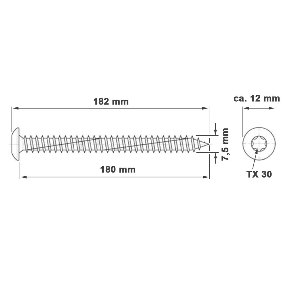 Fensterrahmenschrauben mit Flachkopf, Maße/Menge:7.5 x 182 mm / 100 Stück