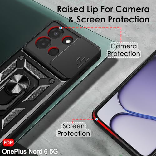 Image of TheGiftKart Tough Armor Bumper Back Cover Case for OnePlus Nord 6 5G | Kickstand & Ring Holder | 360 Degree Protection Back Cover Case for OnePlus Nord 6 5G (PC & TPU, Sliding Camera Cover, Black)