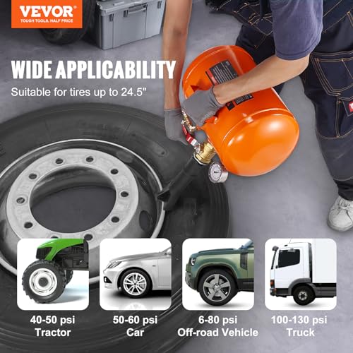 Image of VEVOR Tire Bead Seater, 5 Gal /19L Air Tire Bead Blaster with Pressure Gauge & Handle, 145 PSI Seating Tool Inflator Tank, 85-116 PSI Operating Pressure for Car Truck ATV