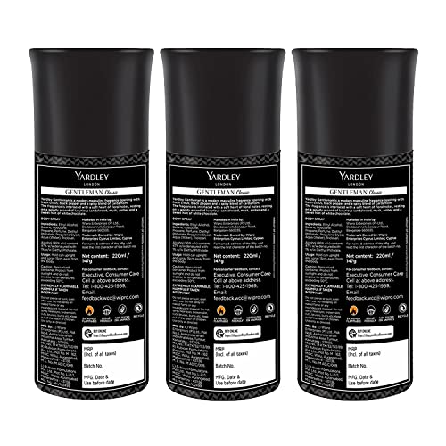 Yardley London Gentleman Classic Deo Body Spray for Men, 220ml Each (Pack of 3) - Image 4