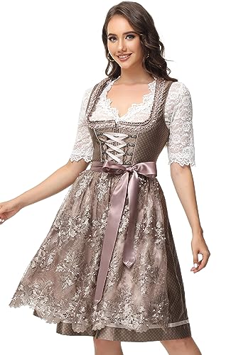ELFIN Damen Midi Dirndl Elegante Trachtenkleid für Oktoberfest inkl....