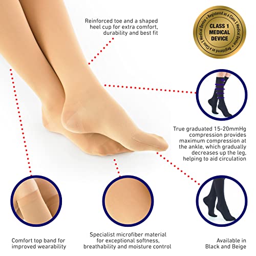Neo G Travel Compression Socks For Women - Energizing tired, aching legs. Perfect flight companion, great for long periods of inactivity - Graduated Compression Socks - Beige - M2