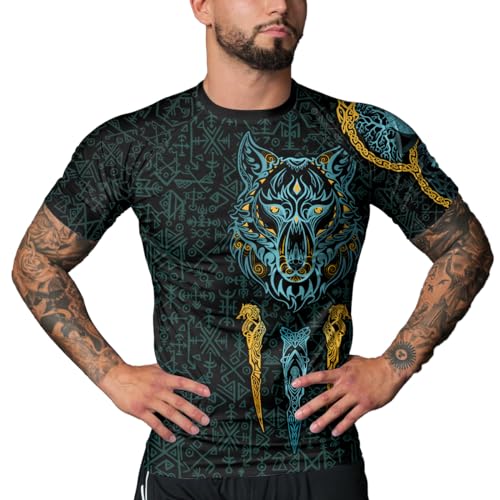 Viking Compression Shirts Men Short Sleeve Rash Guard Base Layer Athletic Fit for BJJ MMA Jiu Jitsu Workout4