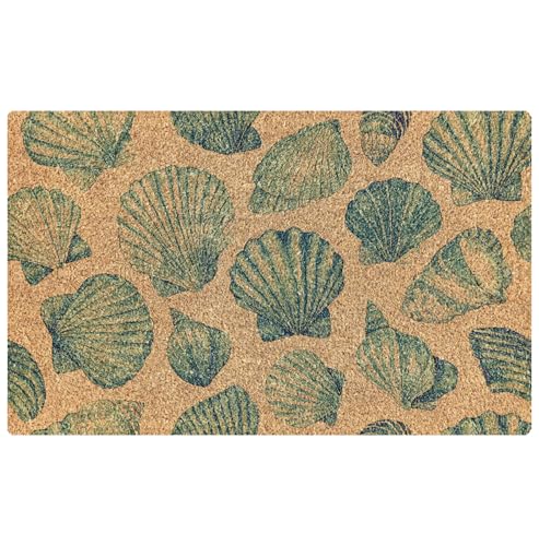 SPBL&L Beach Door Mat, Blue Coastal Seashell Welcome Doormat for Front Door Porch Entrance Indoor Outdoor Outside, Beach Welcome Mats, Coastal Ocean Bath Mat, 17x30 Inch