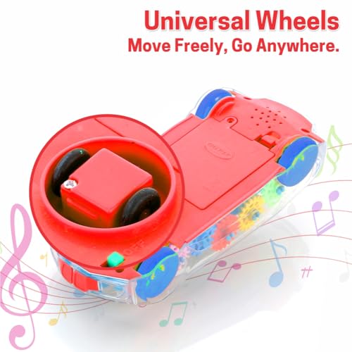 Image of ADITI TOYS Transparent Gear Car for Kids, Concept Gear Car with Music and Light Toy for Kids, 3D Concept Plastic Car with 360 Degree Rotation, Suitable for Kid Above 3 Years, BIS Approved (Red)