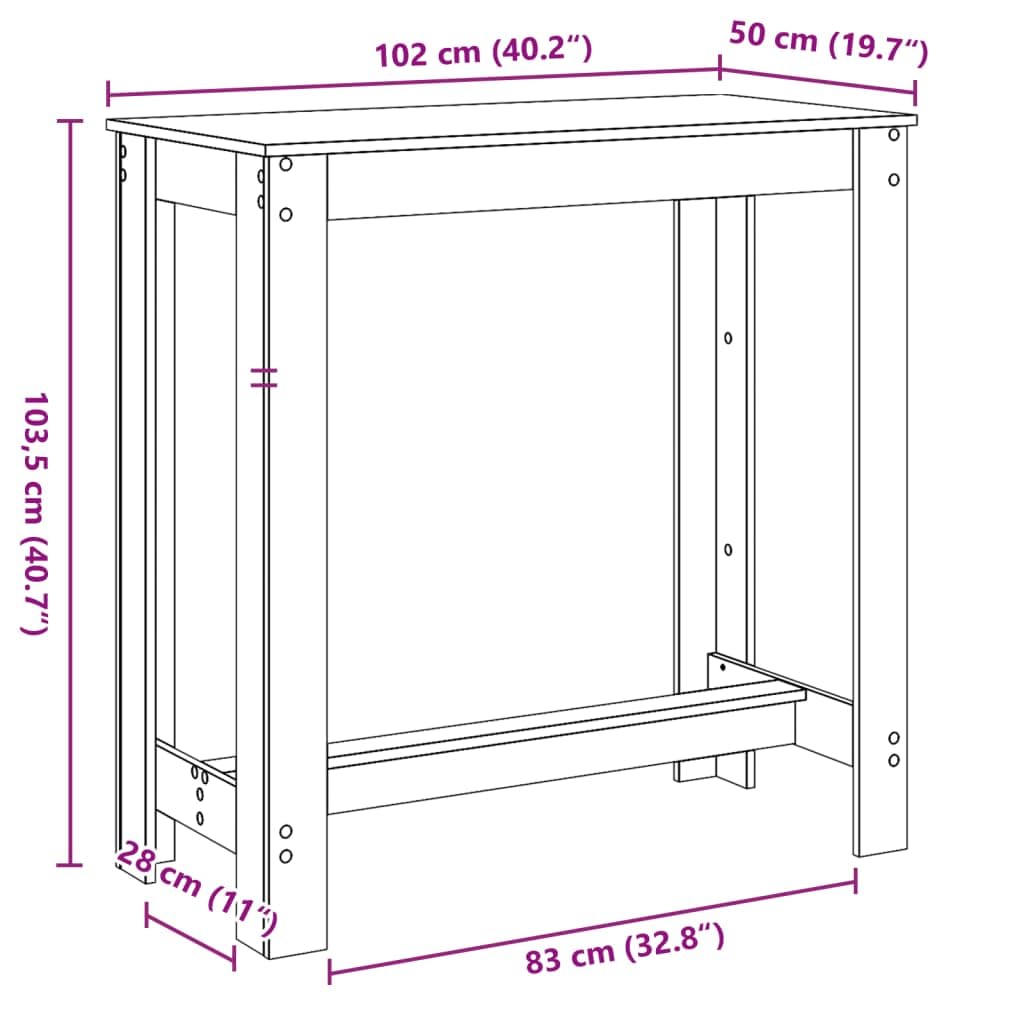 Table de bar chêne artisanal 102x50x103,5 cm bois d ingénierie