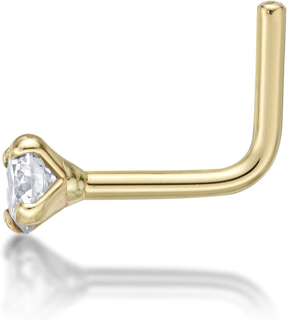 Lavari Jewelers 20 Gauge 0.01 to 0.07 Carat Lab Grown Diamond L-Shaped Nose Stud for Women - 14k White Gold 1.3 to 2.7 (D-E, VVS1-VVS2 to I2-I3, cttw) Nose Ring - 20G Unisex Nostril Piercing Jewelry