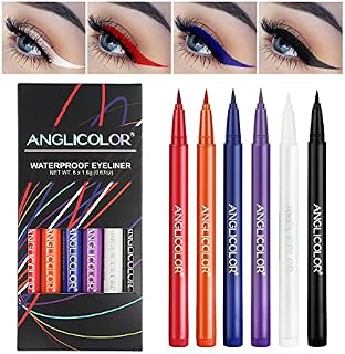 Anglicolor 6 Colours Coloured Eyeliner, Matte Liquid Eyeliner Set, Long Lasting Waterproof Neon Eyeliner Pen, Highly Pigmented Smudge-proof Colourful Eye Liners for Wedding Party (6 Colors)