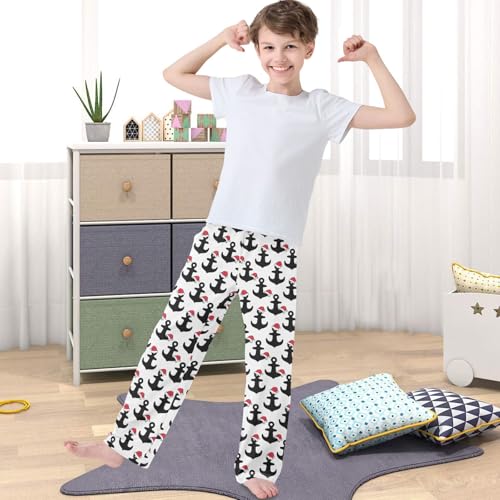 Boy's Pj Pants Anchor Christmas Santa Hat Lounge Bottoms Elastic Kids Sweatpants Joggers with Pockets Size 6-144