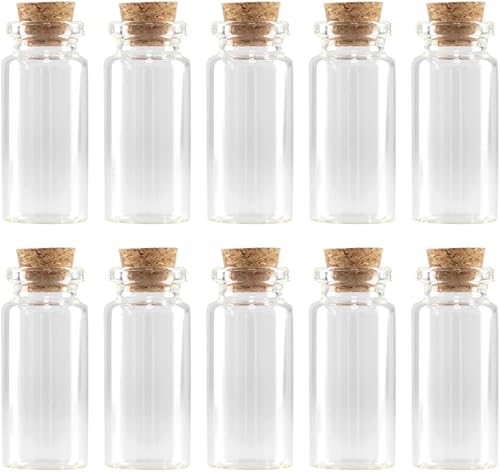 EXCEART Terrariums - 100 botellas de vidrio con tapón de corcho de 0.1 fl oz, recipientes transparentes, pequeños frascos de vidrio, frascos de