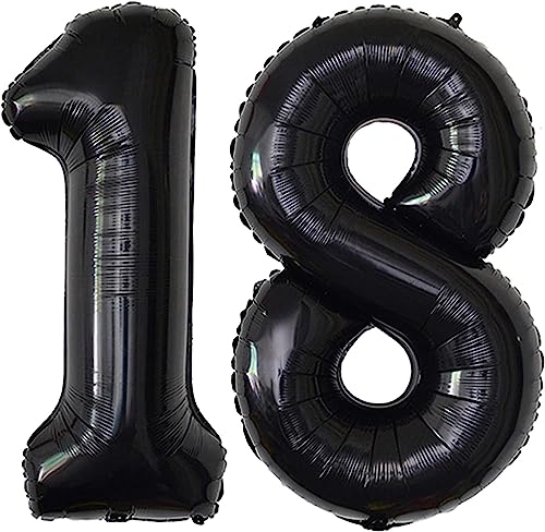 Image of Rozi Decoration 32 Inch 18 Number Black Foil Balloons for Happy Birthday Decoration, Happy Anniversary, Graduation, Achievement Celebration Party Pack of 2 Pcs