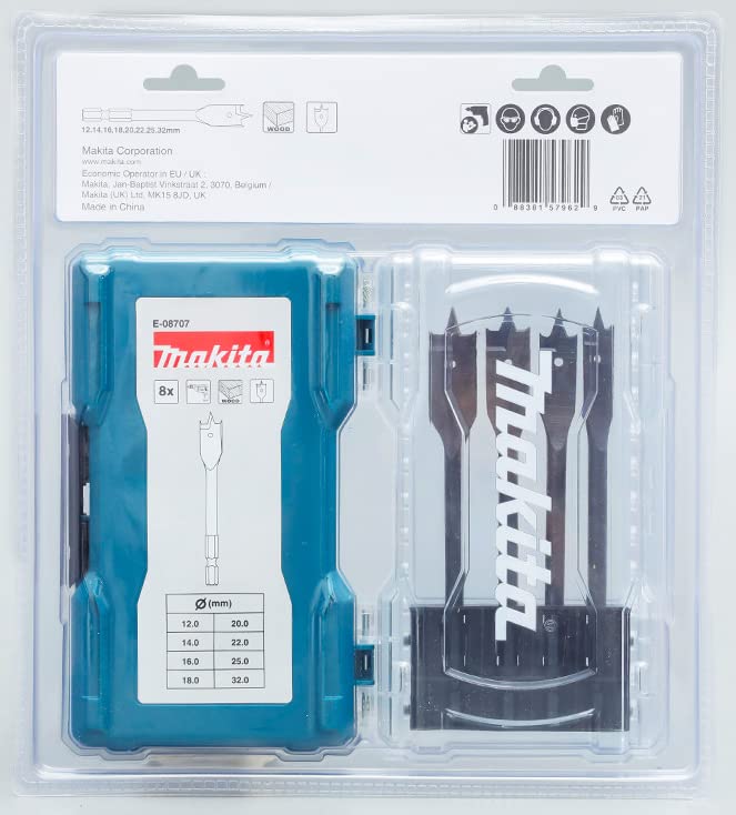 マキタ(Makita) 木工用 フラットドリル ビット 8本セット ケース 付属 E-08707 ウッドドリルビット スペードドリル