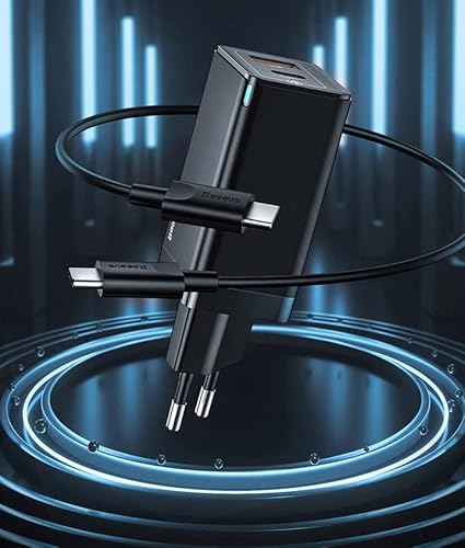 Kit Carregador + Cabo Baseus Rápido Macbook Usb-c Pd 45w GAN 2 Preto
