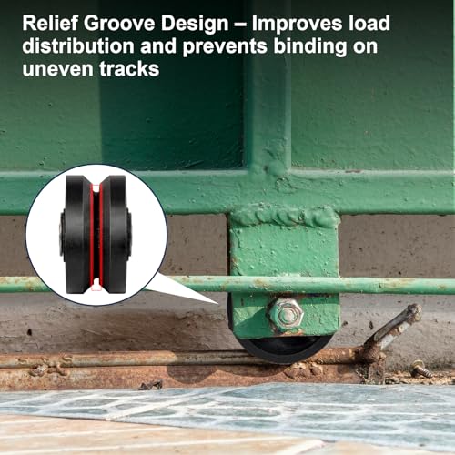 Image of 4 inch x 2 inch V-Groove Steel Wheel, 7 /8 inch Wide 90 Groove Fits 1 inch Angle Iron Track, Heavy Duty Industrial Track Wheel with Relief Groove, High Load Capacity(1 Pack)