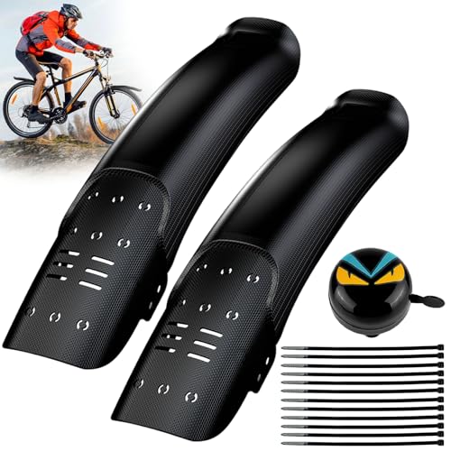 VGECEE 2 Pcs Guardabarros Bicicleta Guardabarros MTB Delantero y Trasero Guardabarros para Bicicleta de Montaña Bicicleta de Carreras de 24 a 29' Protege contra Salpicaduras de Agua y Barro + Timbre