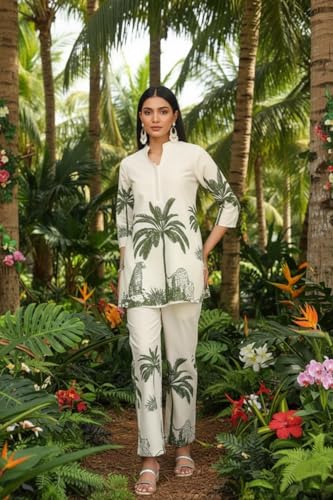Image of NAINVISH Women's Rayon Co-Ord Set | Printed Shirt and Pant Set for Women | Casual Two Piece Lounge Outfit | Western Outfit