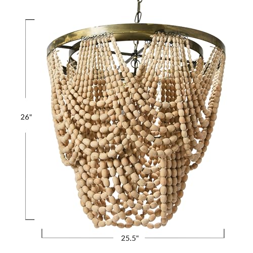 Creative Co-Op Metal Chandelier with Draped Wood Beads - Image 2