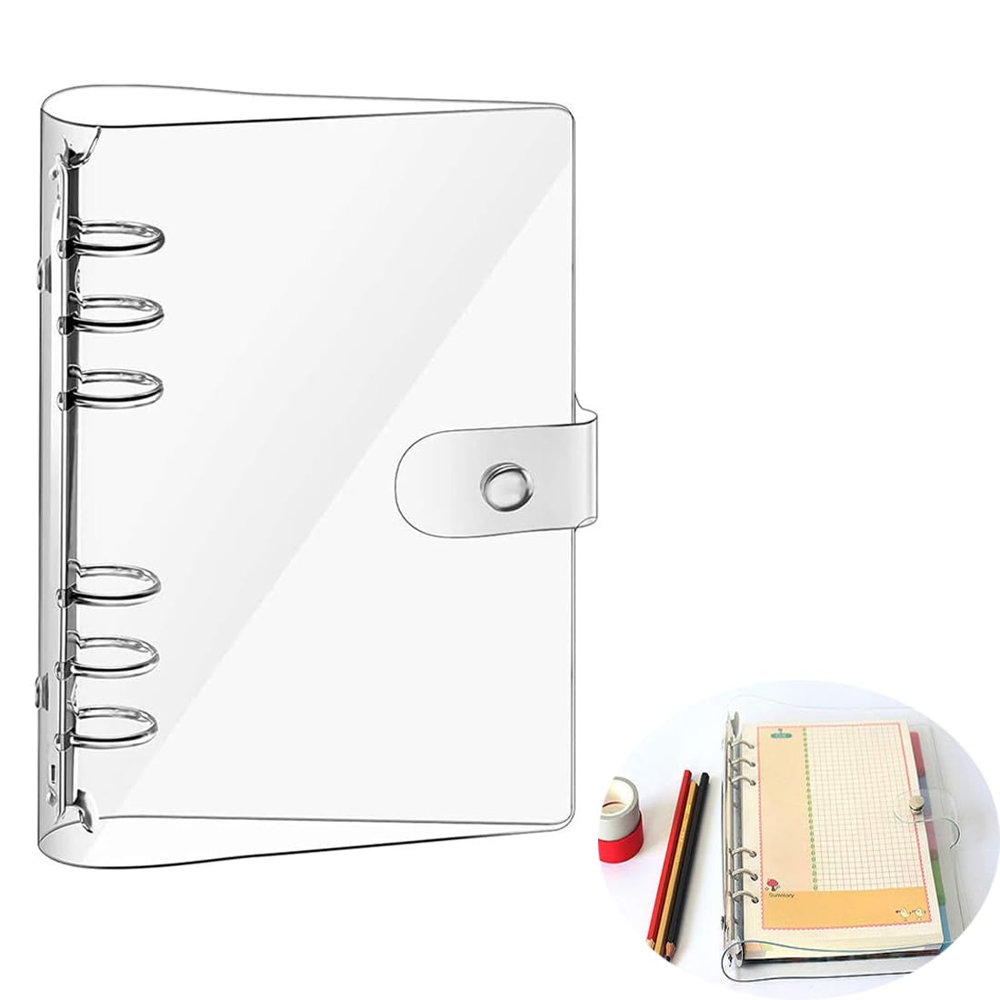 Binder,2 PCS A5 Clear Soft PVC Notebook Cover,Transparent Loose-Leaf Notebook,A5 Ring Binder,6 Holes A5 Ring Binder Transparent Refillable Notebook Cover,for Diary,Office,Home,School