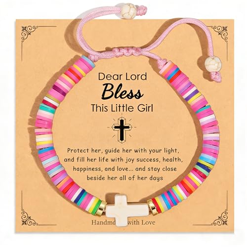Image of Baptism Gifts for Girl, Catholic Cross Bracelet First Holy Communion Baptism Confirmation Decorations Favors for Daughter Granddaughter Niece Goddaughter