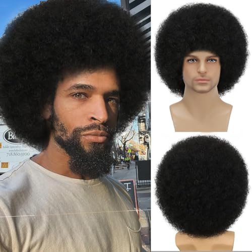 Sabosi Afro Wig for Men Short Fluffy Hair 70s Rock Disco Wigs for Male Rocker Costume Mens Wigs Natural Looking Synthetic Hair for Halloween Party Daily Use