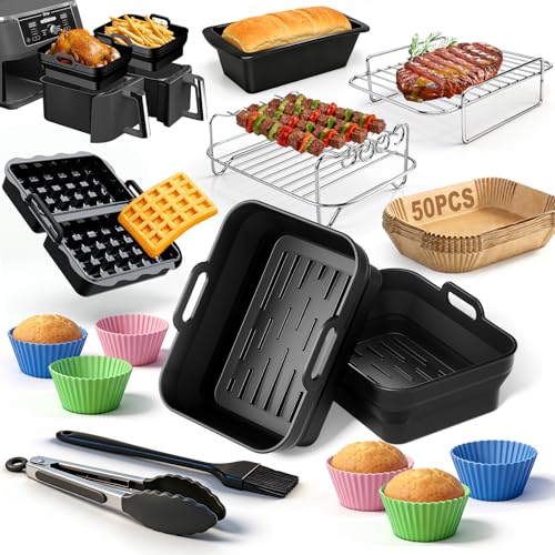 Heißluftfritteuse Zubehör für Ninja Foodi Max Dual Zone AF400EU SL400EU 9 5L Silikonform Airfryer Zubehör für Cosori 8 5L/Russell Hobbs 9L Faltbar Silikon Backform Einsatz Air Fryer Accessories