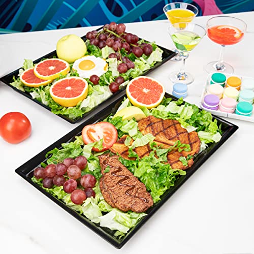 Supernal 12 Pack Black Plastic Serving Trays, 15"X10" Plastictrays, Plastic Fast Food Tray, Heavy Duty Platters, Disposable Serving Party Platters Black，Party Serving Trays #TOP5