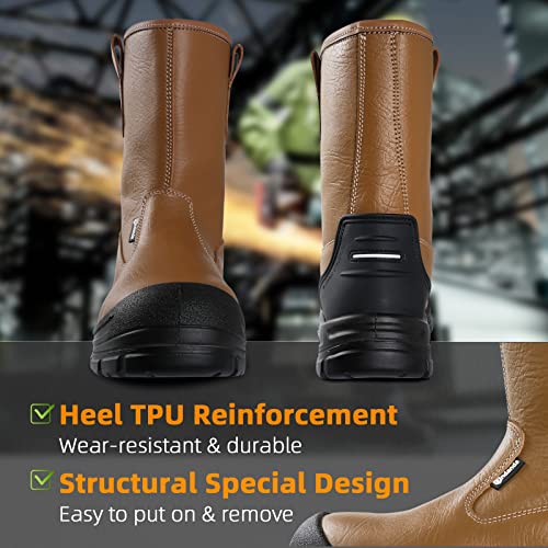 Image of ANDANDA Work Boots for Men, Anti-Smashing /Puncture /Waterproof Steel Toe Boots for Men, Safety Oiled Leather Work Boots, Breathable, Quick Dry