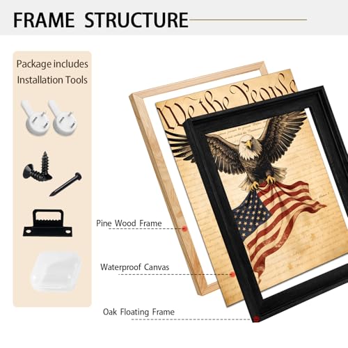 Image of American Flag Framed Canvas Wall Art, 4th of July Red White Blue Canvas Prints, USA Flag with Bald Eagle Patriotic Decorations, Vintage Independence Day Wall Decor for Bedroom Living Room 11x14