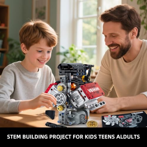 V8 Engine Building Set,V8 Engine Model kit That Run,Build Your Own STEM Mini V8 Model Engine Kit with Battery and Motor,8-Cylinder Car Engine Building Engineering Toys for Kids Adults(478PCS) - Image 3