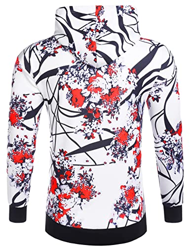 Daupanzees Men's Luxury Casual Long Sleeve Floral Print Hooded Sweatshirt3