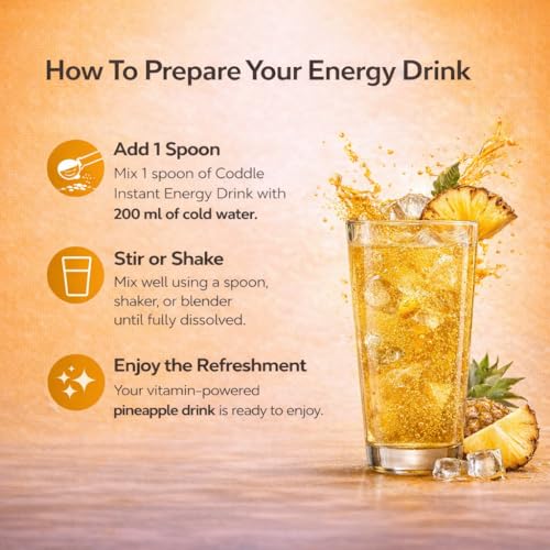Image of Coddle Pineapple Instant Energy Drink Powder 900g Refill Pack | Instant Glucose Energy Drink | Electrolyte Hydration Powder | With Vitamin C, B3, B6 & B12 | Instant Energy, Immunity & Summer Hydration | Refreshing Pineapple Flavour