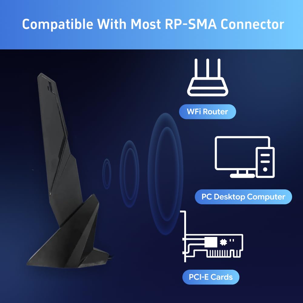 Antenne WiFi double bande 2,4 GHz 5 GHz RP-SMA Adaptateur de base magnétique avec 1 mètre pour carte mère ASUS Z390 Z490 X570 H610 H670 M13H M12 M11 Carte mère réseau sans fil Routeur portable Antenne