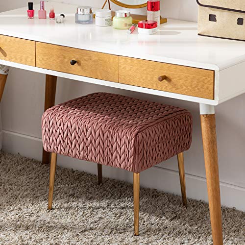 Duhome Modern Velvet Upholstered Ottoman Bench Tufted Footrest Vanity Chair Makeup Chair Vanity Stool for Bedroom Living Room Kids’ Room Pink - Thumbnail 7