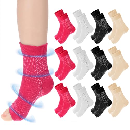 12 Pairs Toeless Socks for Women, Nylon Open Toe Socks for Flip Flop Pedicure Yoga Pilates, Heel Sock for Dry Cracked Feet Repair and Heel Treatment