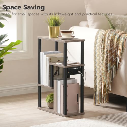 HOOBRO-Narrow-End-Table-with-Charging-Station-Side-Table-with-Ladder-Shelf-for-Small-Spaces-Nightstand-with-Outlet-and-USB-Ports-Bedside-Table-for-Living-Room-Greige-and-Black-BG123UBZ01
