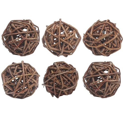 6pcs Willow Balls for Guinea Pig/Rabbits/Bunny, Chew Toys, 2.1-2.3" Natural Branch Wicker Enrichment Treat for Busy Activity & Dental Health, for Chinchillas, Hamsters, Gerbils, Mice, Small Animal Pet