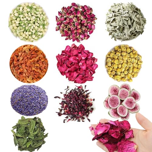 Nat&uuml;rliche Trockenblumen Getrocknete Blumen Kit,10 Packungen Bl&uuml;ten Getrocknete Bl&uuml;tenbl&auml;tter Kr&auml;uter F&uuml;r DIY Handwerker, Harz Kunst Bad Bomben Seife Kerze Machen (Multi)