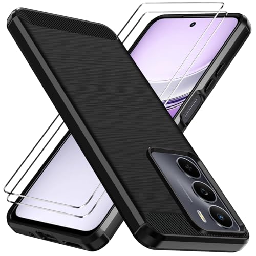 ivoler Funda para Realme 14X 5G / Realme C73 / C71 con 2 Piezas Cristal Templado, [Protección Militar] Carcasa Protectora Antigolpes, Fina Suave TPU Silicona Caso Anti-Choques Antihuellas Case, Negro