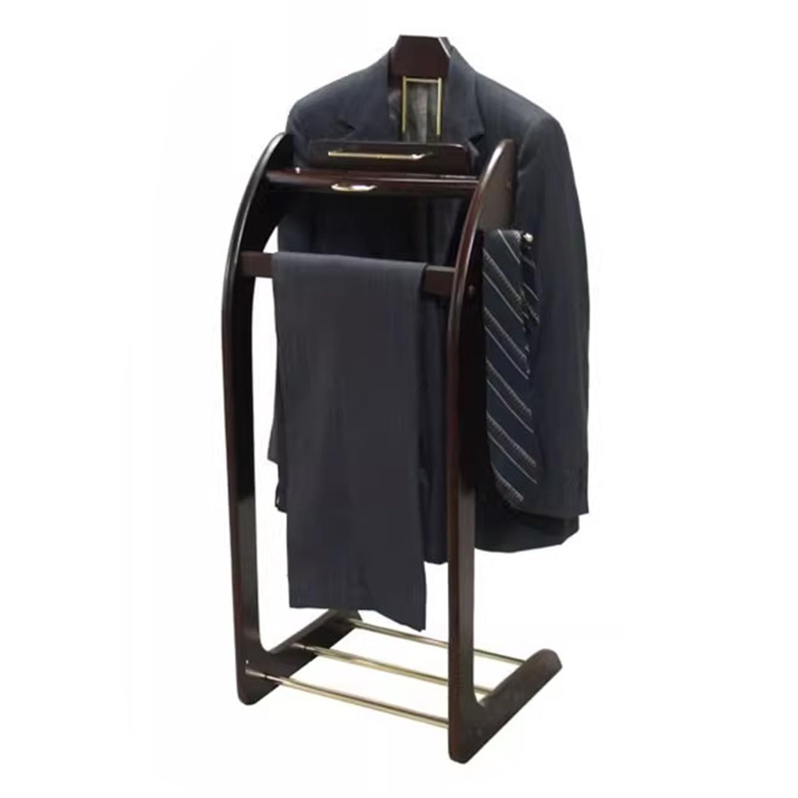 Servomuto da uomo in legno, autoportante, con base robusta, multifunzione, per ufficio e camera da letto, elegante soluzione per riporre abiti e accessori