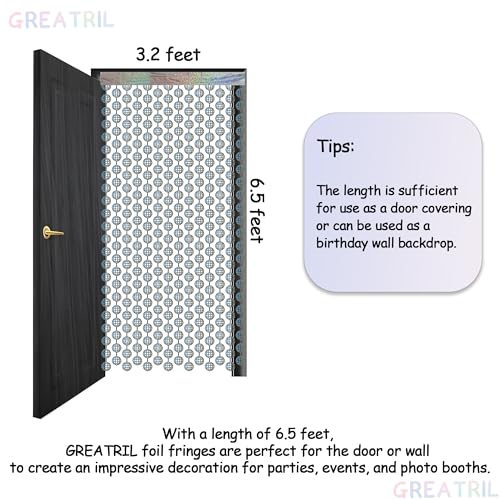 Image of Disco Dancing Ball Shaped Party Backdrop - GREATRIL Prom Fringe Curtain Backdrop with Sparking Surface for Birthday Disco Graduation New Year Party Decoration - 3.2ft x 6.5ft - 2 Packs