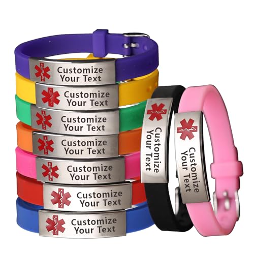 AOK Medical Alert Bracelet Personalized Silicone Wristbands -Free Engraving Medical Alert ID Women Men Bracelet Silicone Wristband