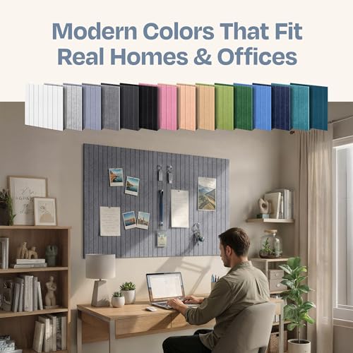 Image of X-Large Cork Board Alternative 12-Pack Felt Bulletin Board Thick and Decorative Pin Board for Home Office Walls 47.24 x 35.43 Inches with 72 Adhesive Tabs - [Pebble Gray]