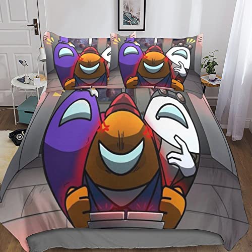 ZHONGZ Among Us Funda Nórdica De 3 Piezas Conjunto De 3D Impresión Edredón Cartoon Microfibra Hipoalergénica Ultra Suave De Edredón para Camas Juveniles Y Infantiles King(220x240cm)