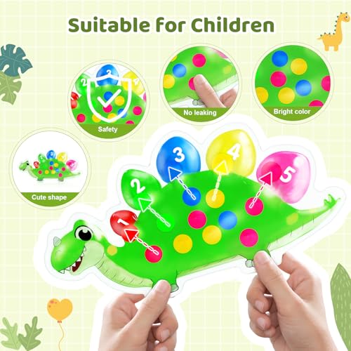 Dinosaurier Farbensortierspiel Zählen Superweiches Squeeze Sensorikspielzeug für Kleinkinder Montessori Lernspiel Farberkennung Feinmotorik Training Reise Anti Stress Spielzeug ab 3 Jahren (Grün)