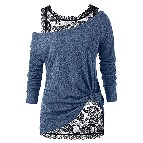 Spitzen Oberteile Damen Elegant Zweiteiliges Set Langarmshirt Pullover...