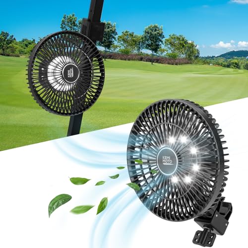 KEMIMOTO Golf Cart Fan Portable USB Input 6-Speed Settings Rechargeable Lighting Fan Fit for Golf Cart, UTVs, Cars, Forklifts, RVs, Compatible with Club Car Precedent/Tempo/Onward/EZGO