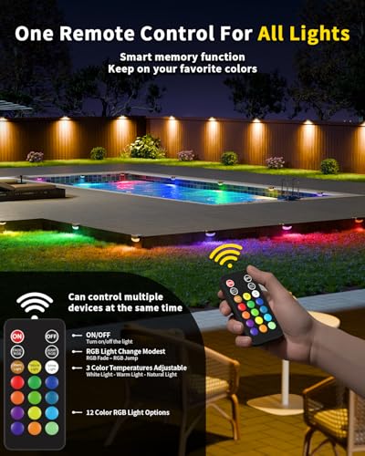 solar fence lights with remote control 50ft15 multi colors solar powered outdoor step lightingip67 waterproof led rgbyw colors lamp for outside fencedeckbackyardstair railingwallpatiopool