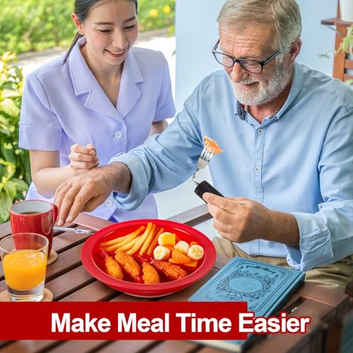 Maxcheck 7 Pcs Spill Proof Scoop Bowl and Partitioned Plate Set with Suction Base and Adaptive Utensils Set Non Slip Weighted Angled Silverware Adaptive Self Feeding Dinnerware for Elderly Disabled - Image 7